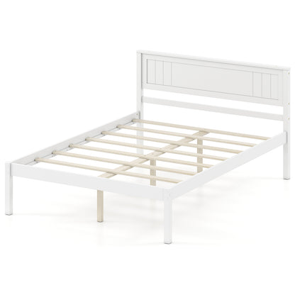 Twin/Full/Queen Size Sturdy Wooden Bed Frame with Headboard and Slat Support-Full Size