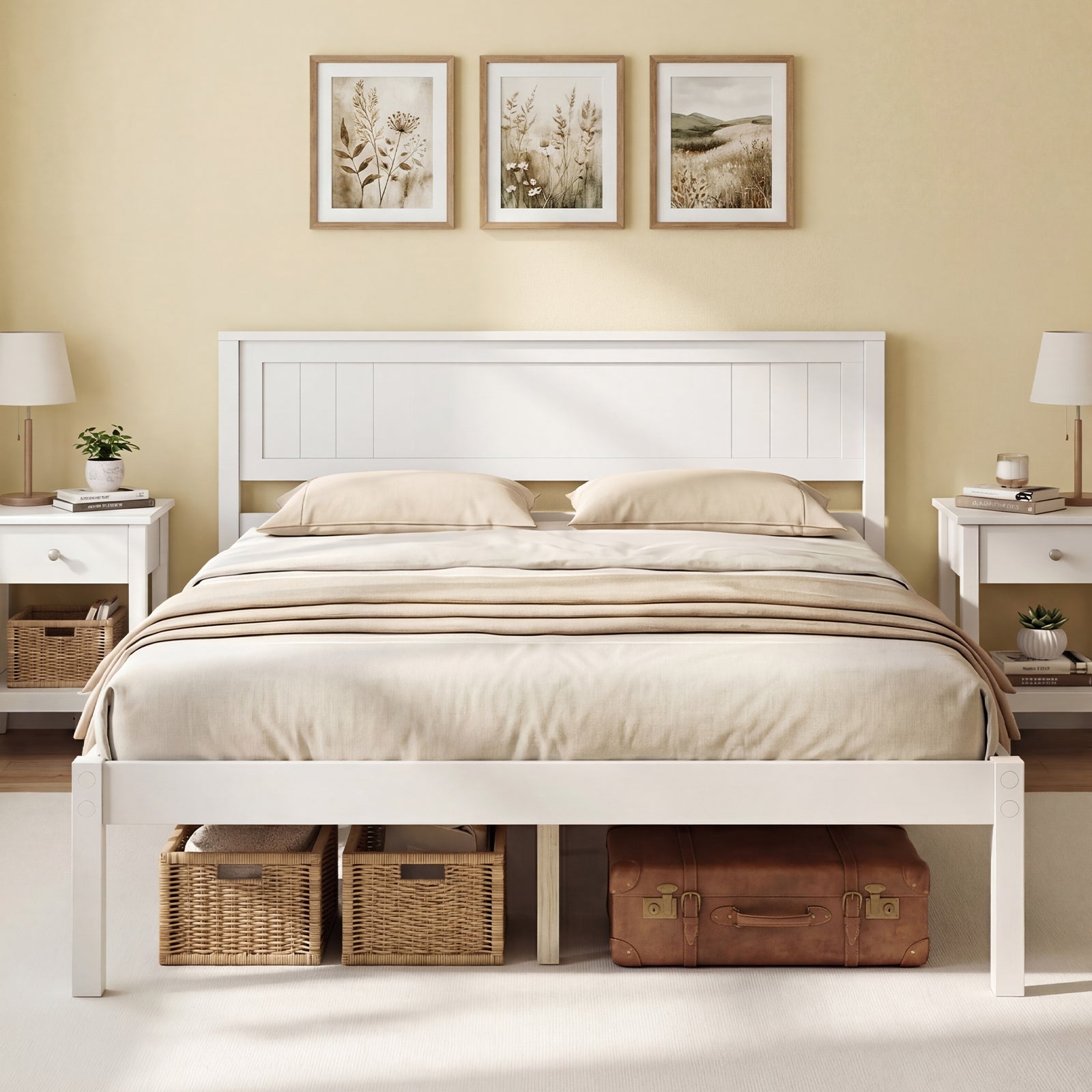Twin/Full/Queen Size Sturdy Wooden Bed Frame with Headboard and Slat Support-Full Size