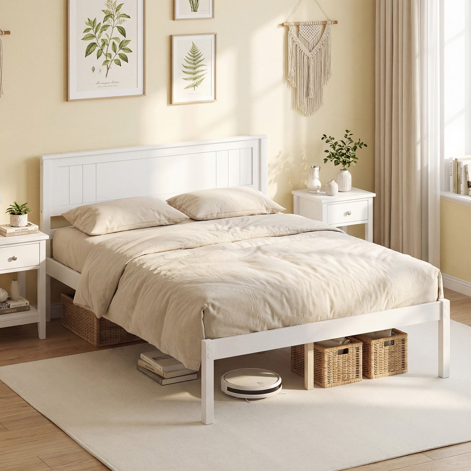 Twin/Full/Queen Size Sturdy Wooden Bed Frame with Headboard and Slat Support-Full Size