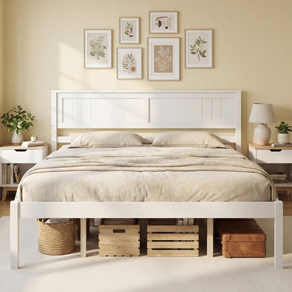 Twin/Full/Queen Size Sturdy Wooden Bed Frame with Headboard and Slat Support-Queen Size