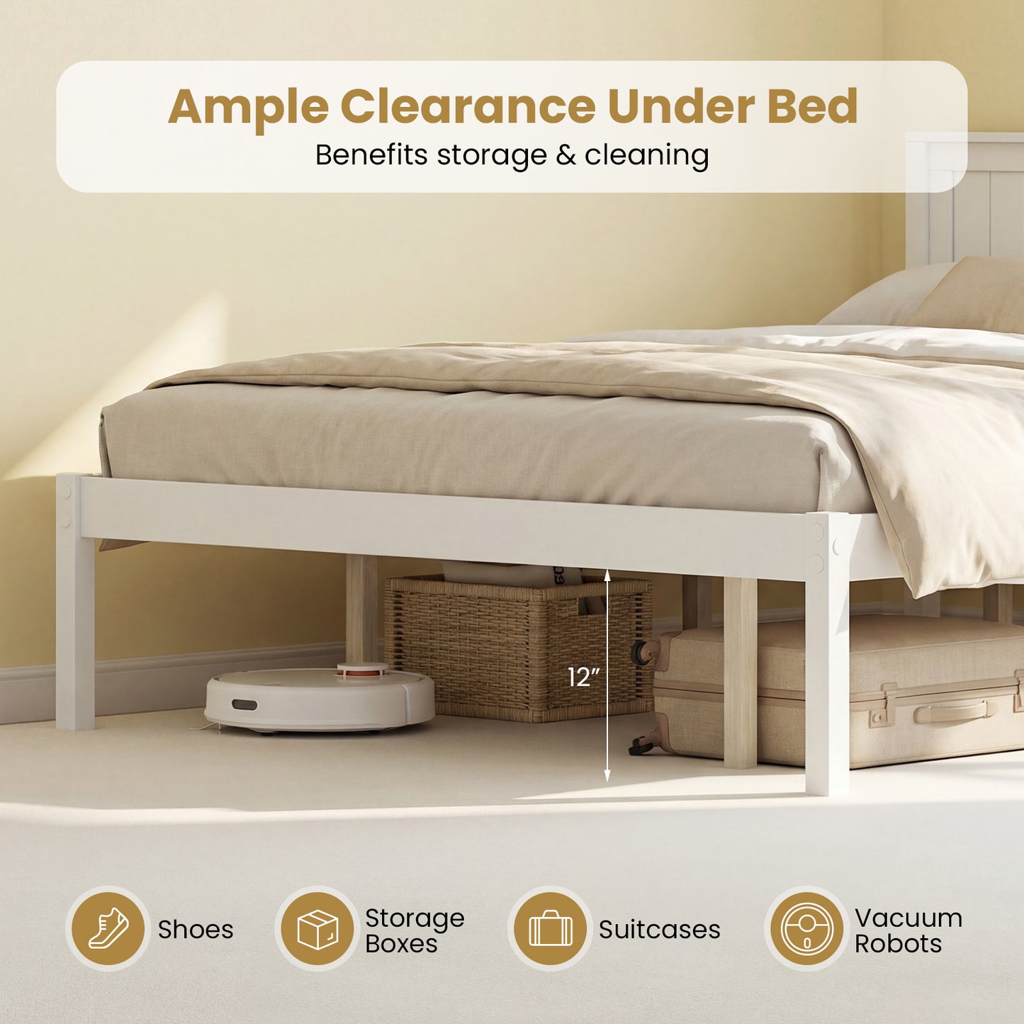 Twin/Full/Queen Size Sturdy Wooden Bed Frame with Headboard and Slat Support-Queen Size
