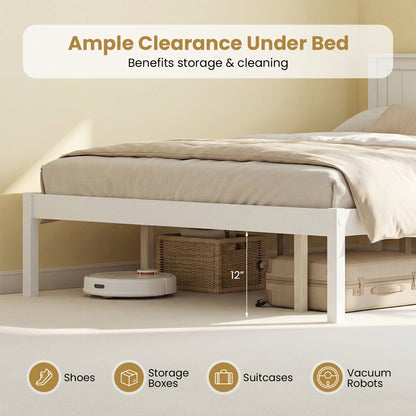Twin/Full/Queen Size Sturdy Wooden Bed Frame with Headboard and Slat Support-Queen Size
