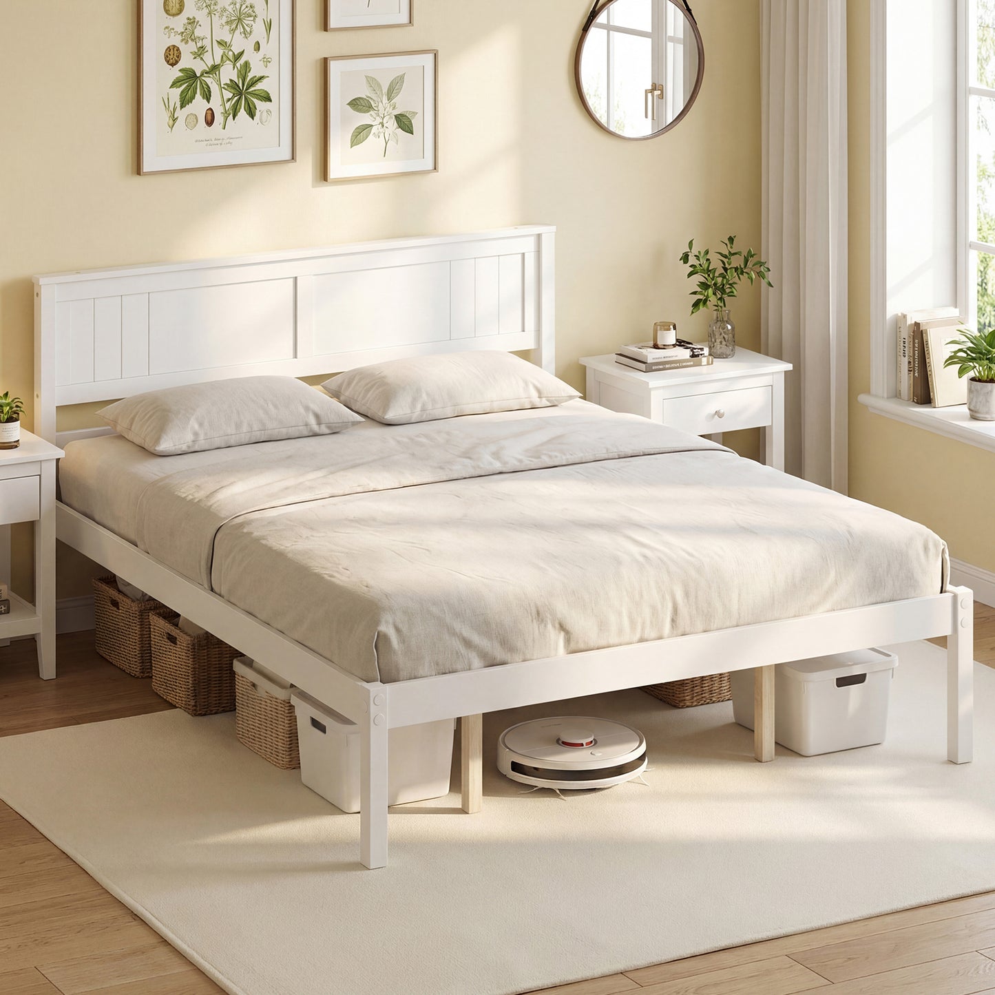 Twin/Full/Queen Size Sturdy Wooden Bed Frame with Headboard and Slat Support-Queen Size