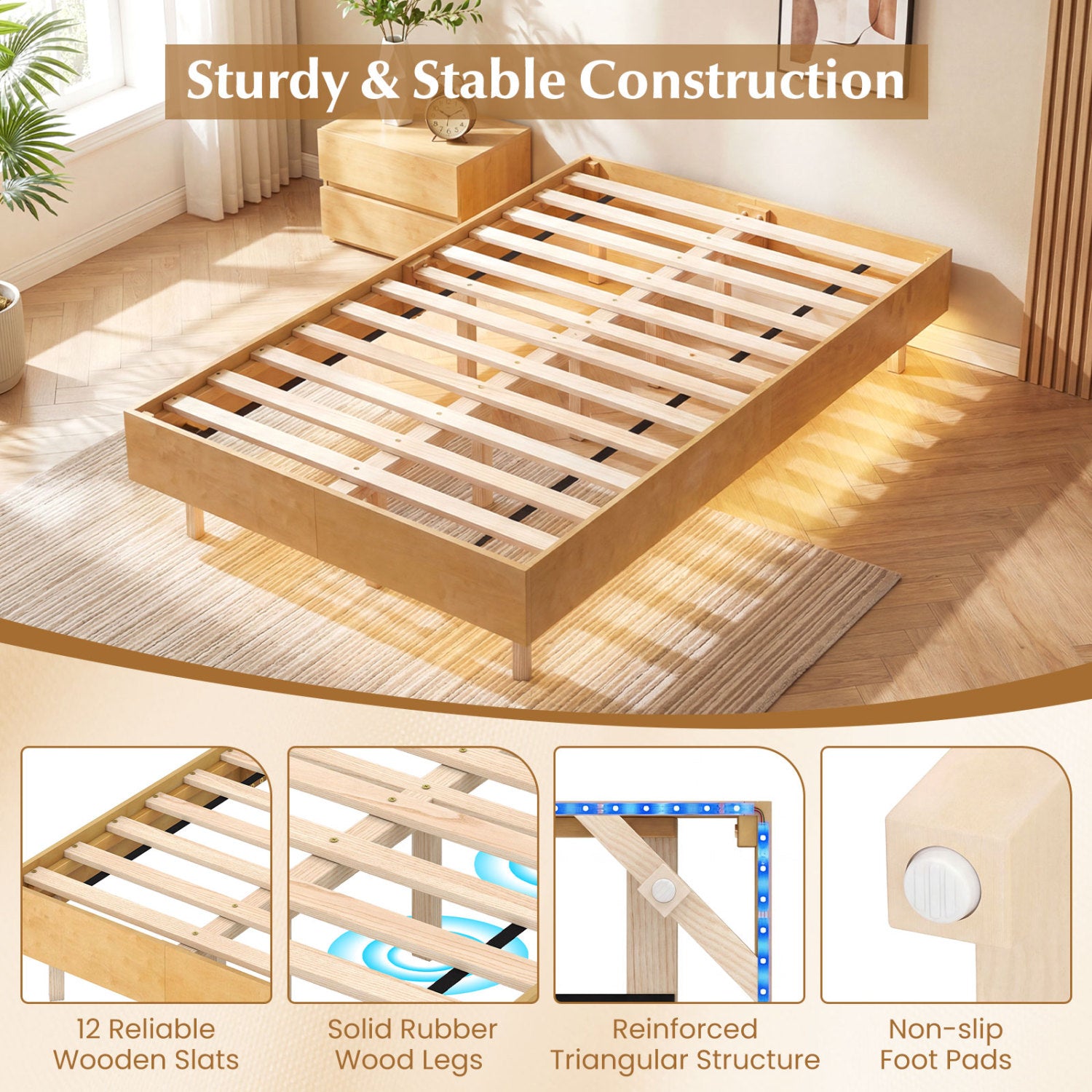 Twin/Full/Queen Size Floating Bed Frame with LED Lights for Bedroom