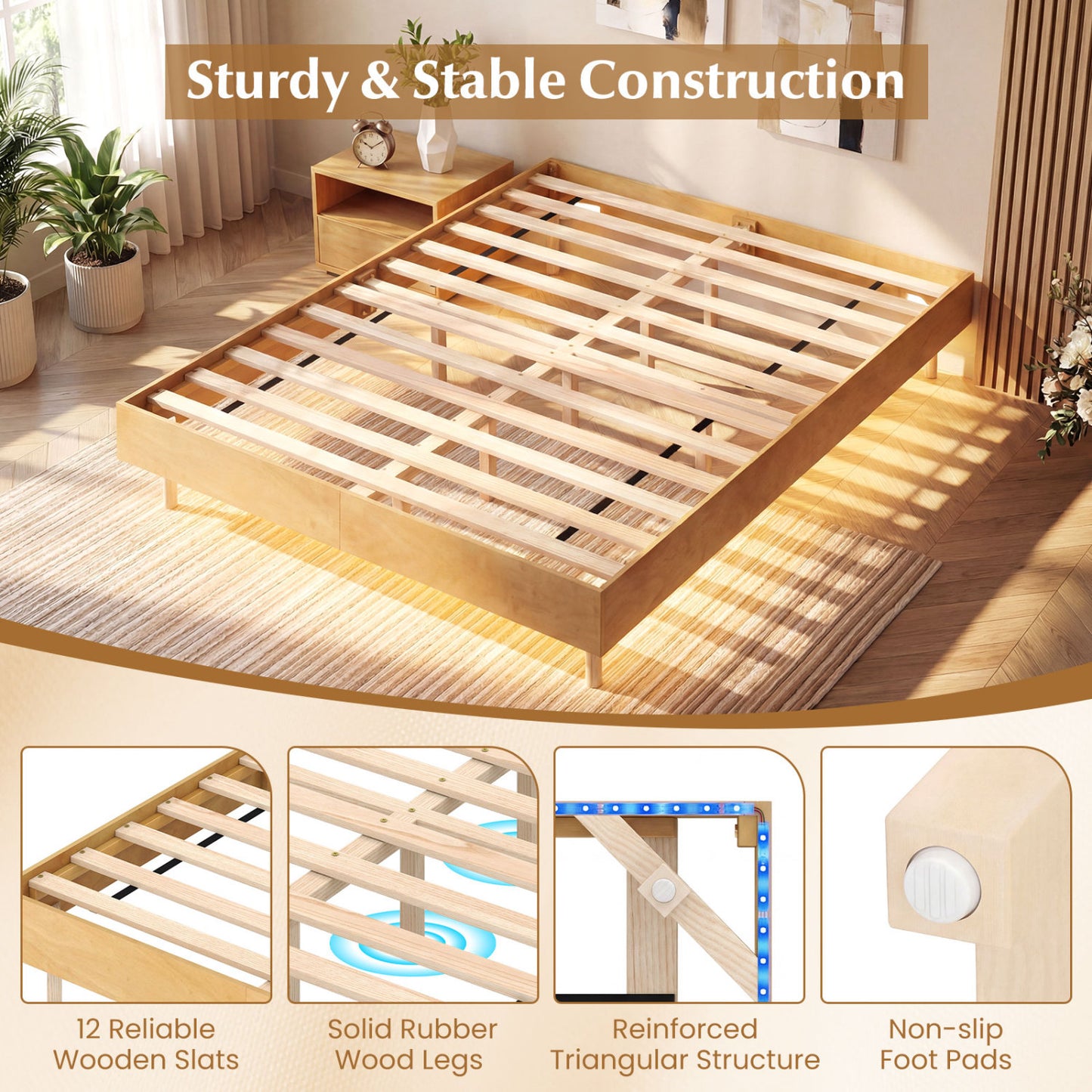 Twin/Full/Queen Size Floating Bed Frame with LED Lights for Bedroom