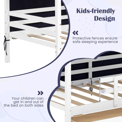 Twin House Bed with Tent and 2 Storage Drawers for Kids-White