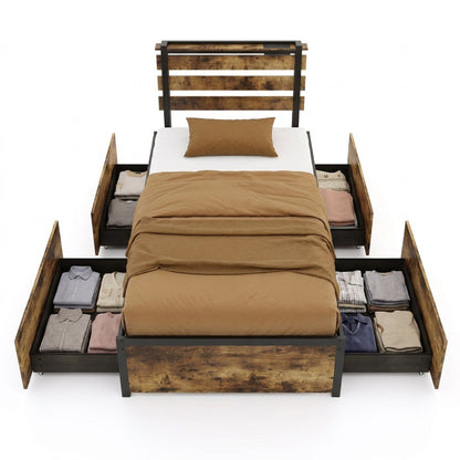 Twin Bed Frame with 4 Large Storage Drawers – Space