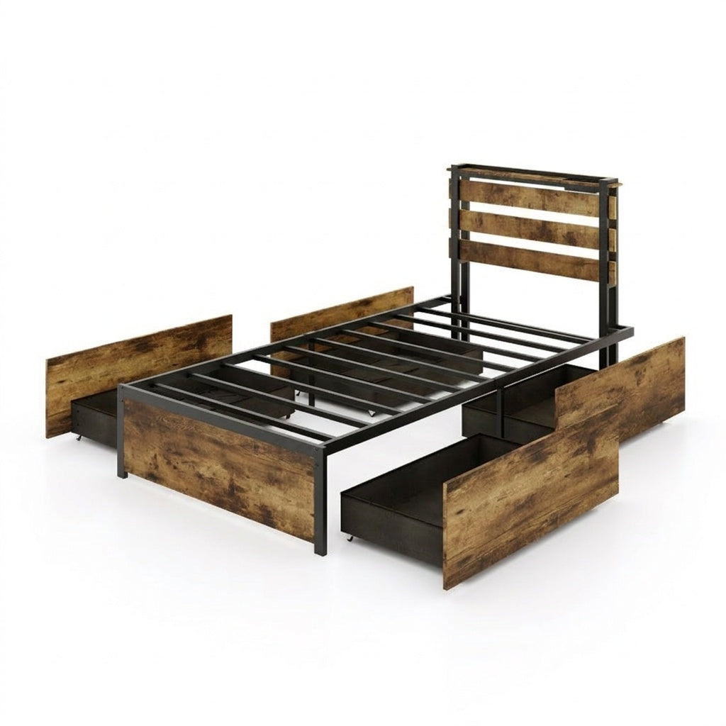 Twin Bed Frame with 4 Large Storage Drawers – Space