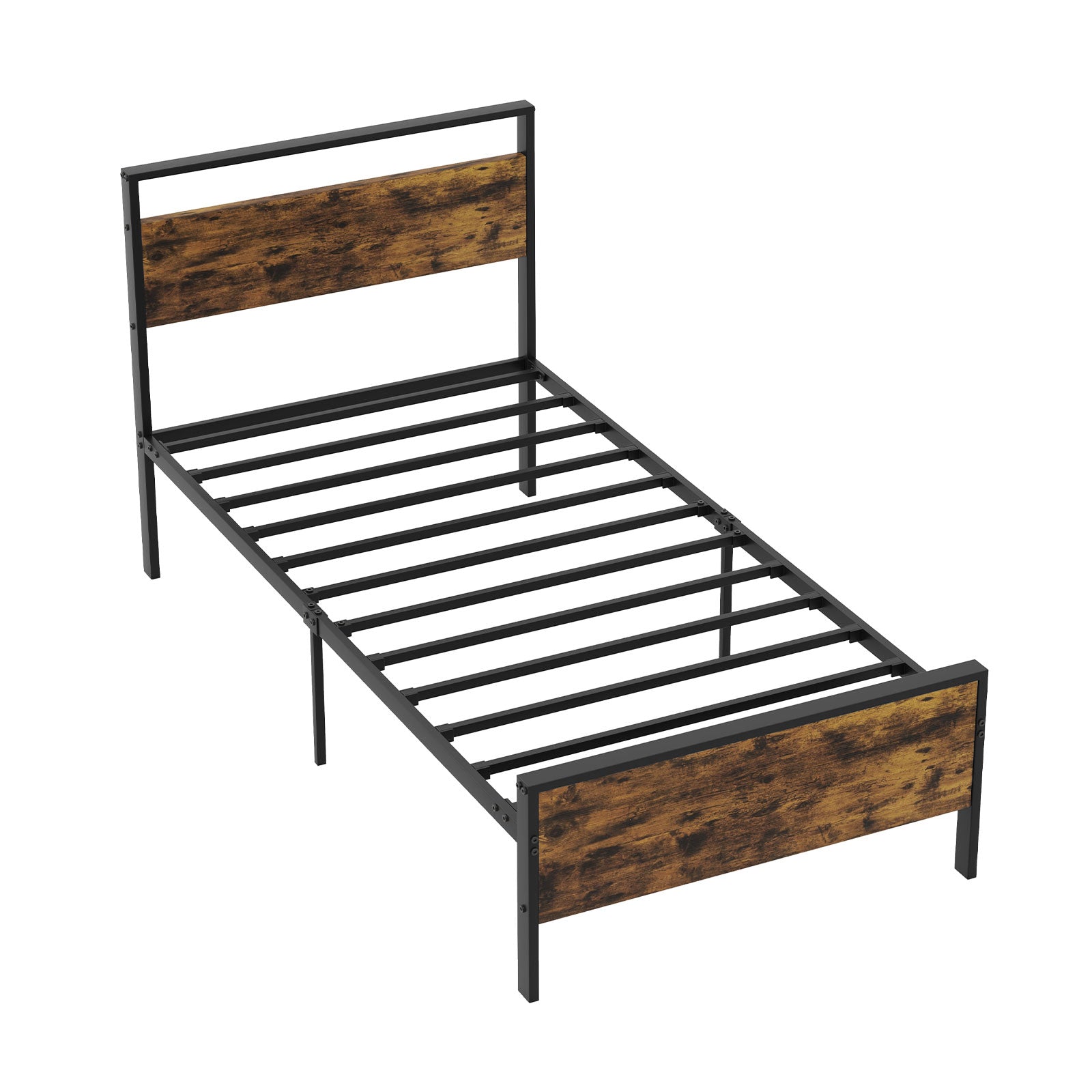 King Metal Bed Frame Industrial Platform Bed with Wooden Headboard-King Size - Twin Size