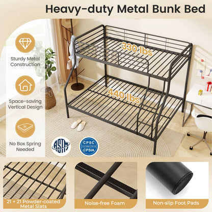 Twin Over Full Bunk Bed with Ladder and Full-length Guardrails-Black