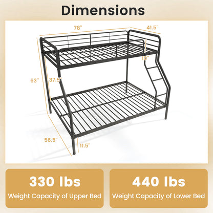 Twin Over Full Bunk Bed with Ladder and Full-length Guardrails-Black