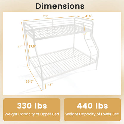 Twin Over Full Bunk Bed with Ladder and Full-length Guardrails-White