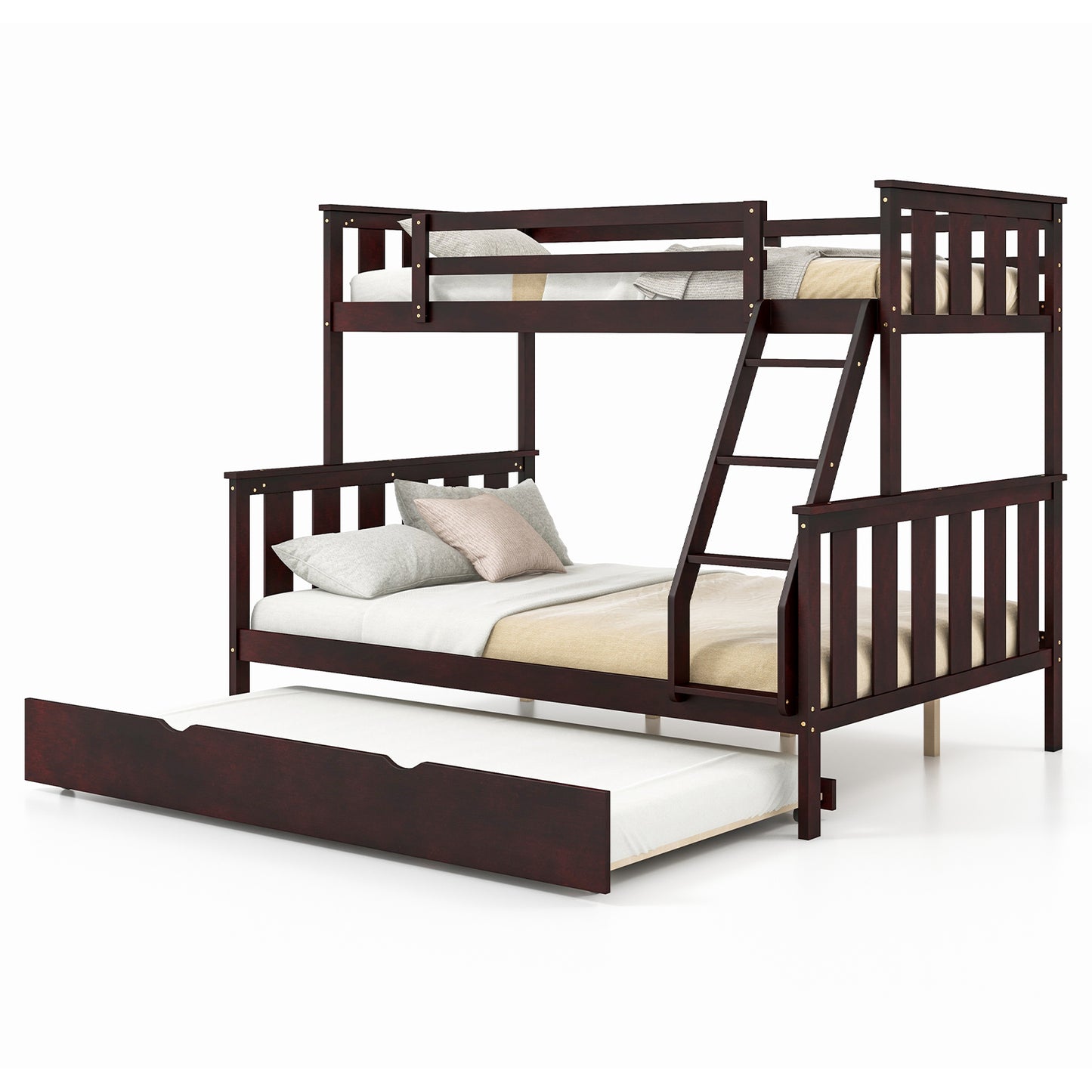 3-in-1 Twin Over Full Bunk Bed with Trundle and Ladder-Espresso - Espresso