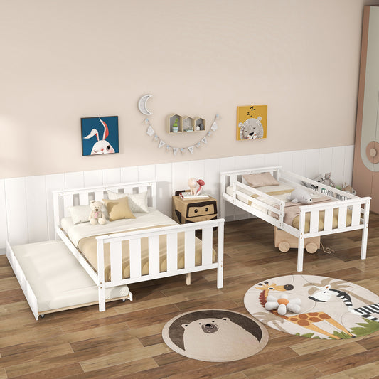 3-in-1 Twin Over Full Bunk Bed with Trundle and Ladder