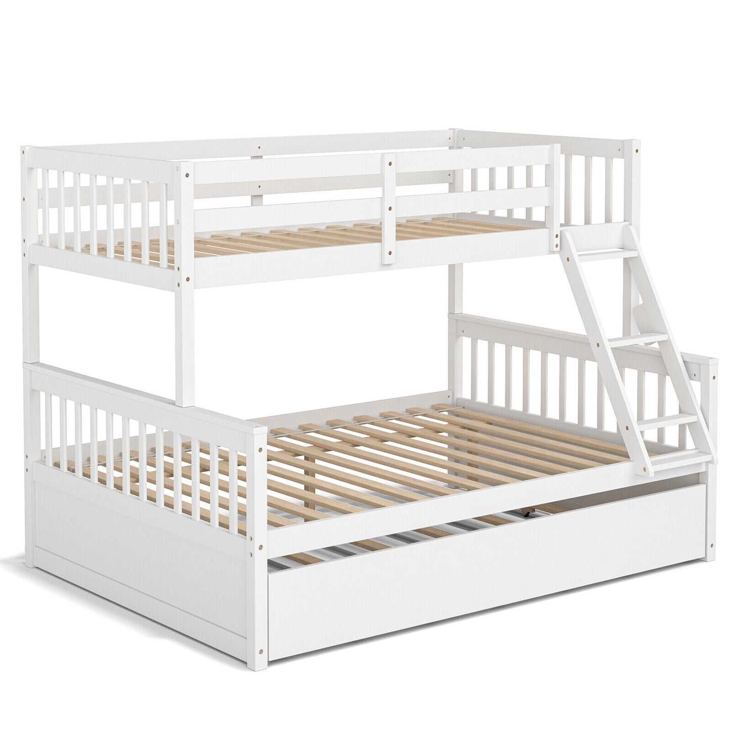 Twin Over Full Convertible Bunk Bed with Twin Trundle-White - White