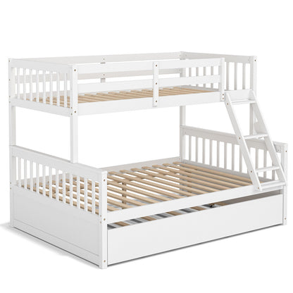 Twin Over Full Convertible Bunk Bed with Twin Trundle-White - White