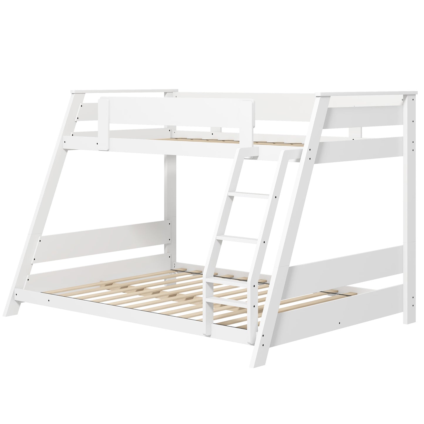 Twin Over Full Low Bunk Bed with Reversible Ladder-Gray - White