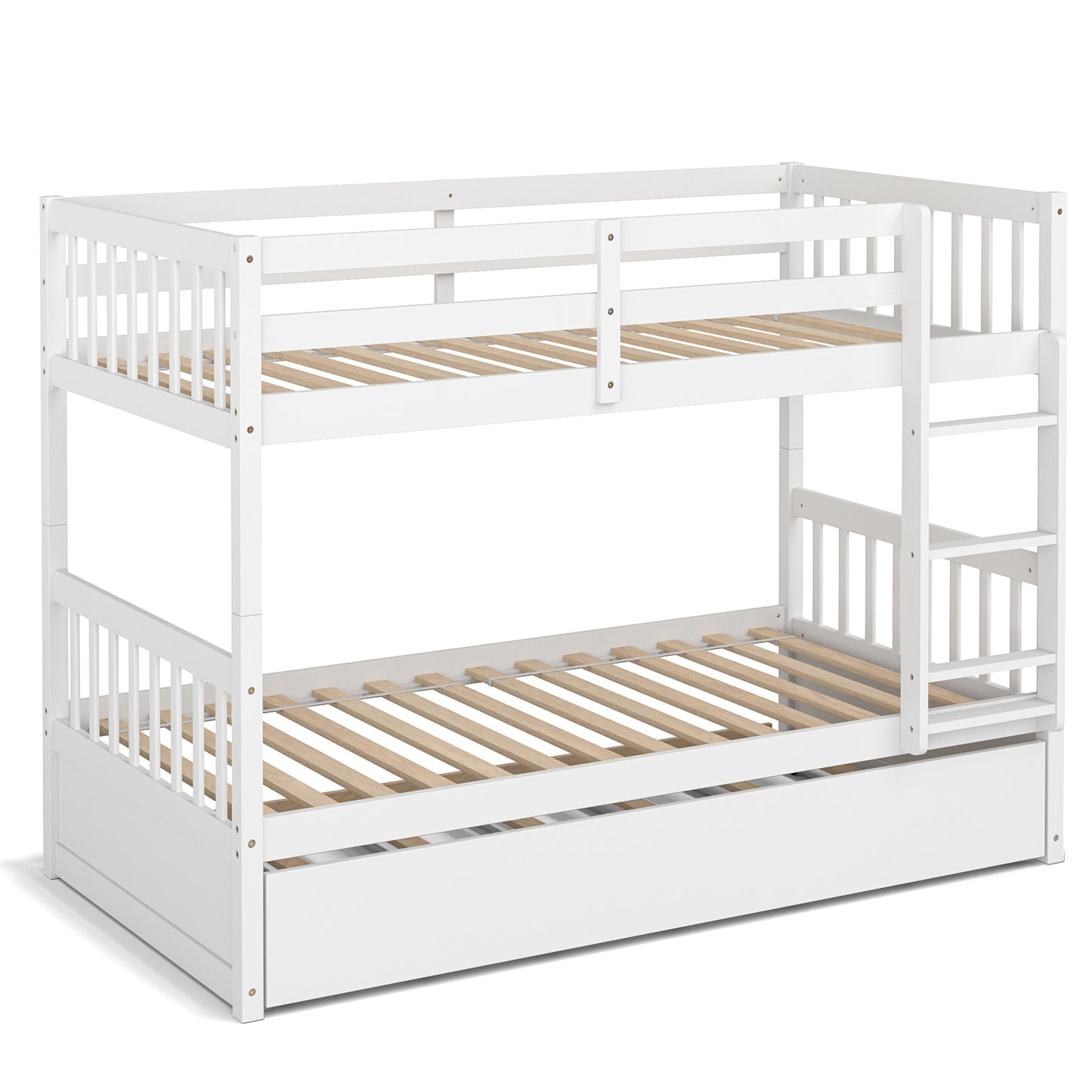 Twin Over Twin Bunk Bed with Pull-out Trundle and Ladder-Espresso - White