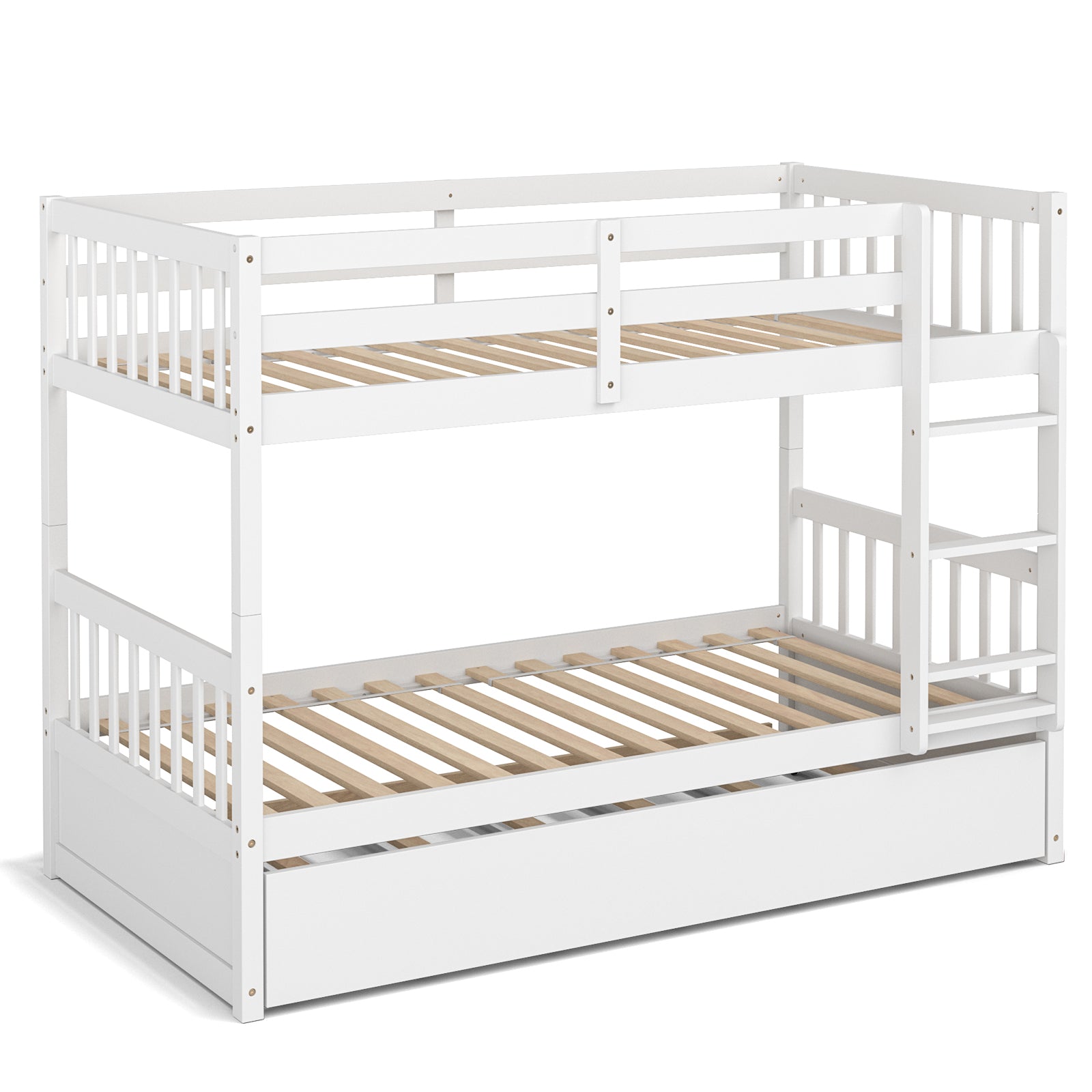 Twin Over Twin Bunk Bed with Pull-out Trundle and Ladder-Espresso - White