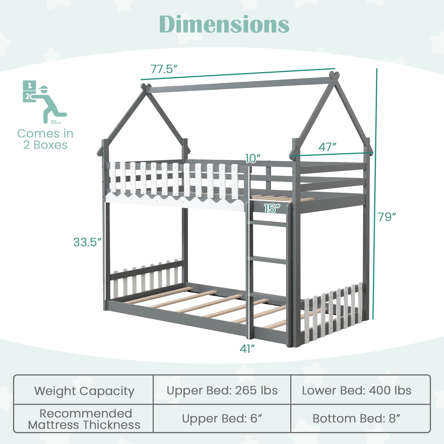 Twin Over Twin Bunk Bed with Fence and Ladder for Kids