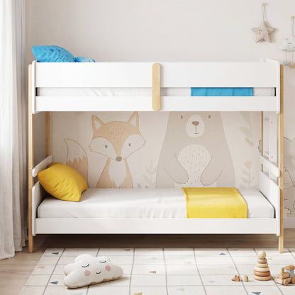 Twin Over Twin Bunk Bed with Convertible Design and Ladder