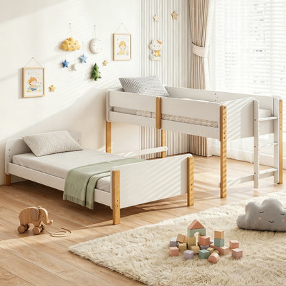 Twin Over Twin Bunk Bed with Convertible Design and Ladder
