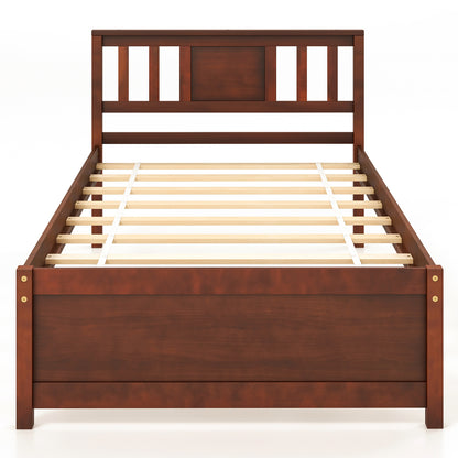 Wooden Platform Bed with Headboard and Slat Support-Queen Size - Twin Size