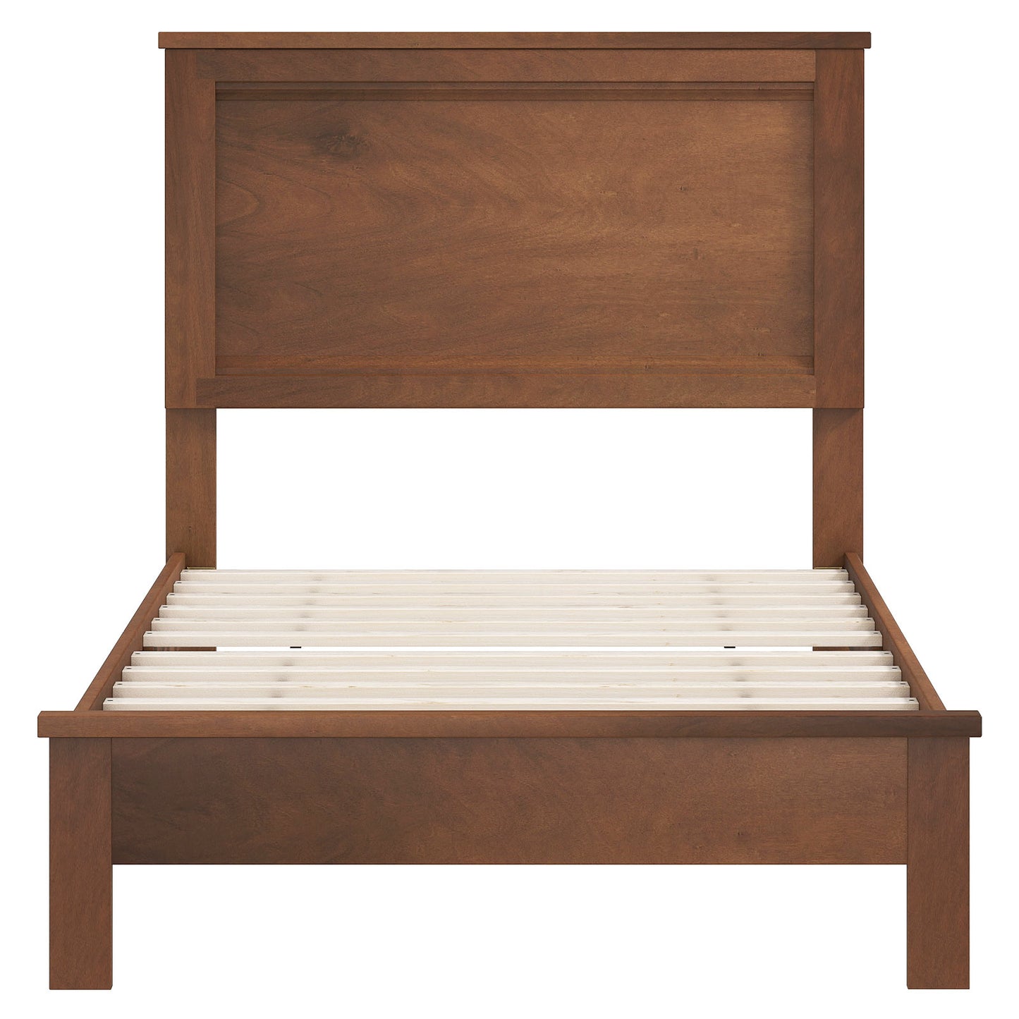 Twin Size Wooden Bed Frame with Headboard and Slat Support-Walnut - Walnut