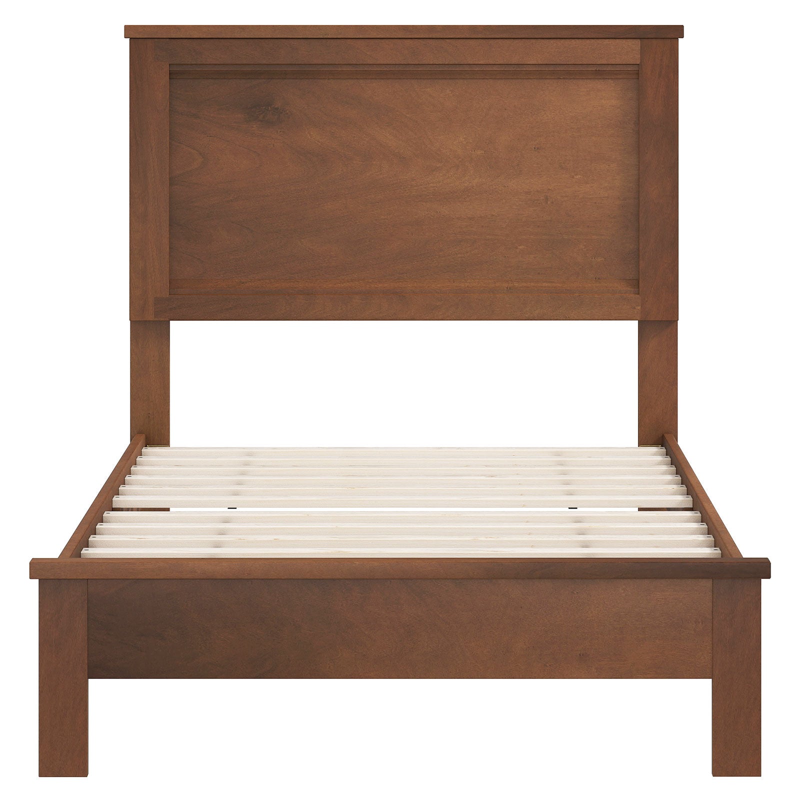 Twin Size Wooden Bed Frame with Headboard and Slat Support-Walnut - Walnut
