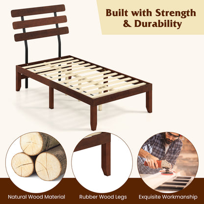 Twin Size Bed Frame 15.5 Inch Solid Wood Platform Bed with Retro Headboard