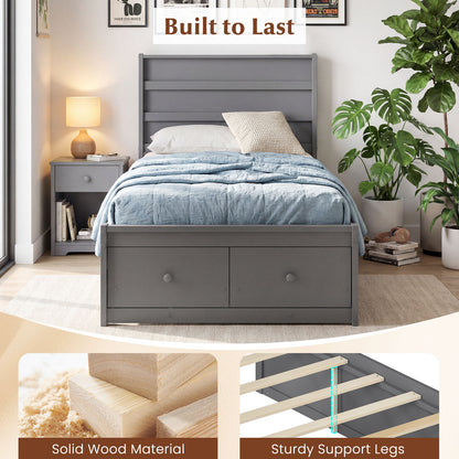 Twin Size Bed Frame with Storage Drawers and Headboard-Gray