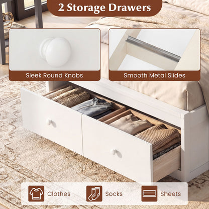Twin Size Bed Frame with Storage Drawers and Headboard-White