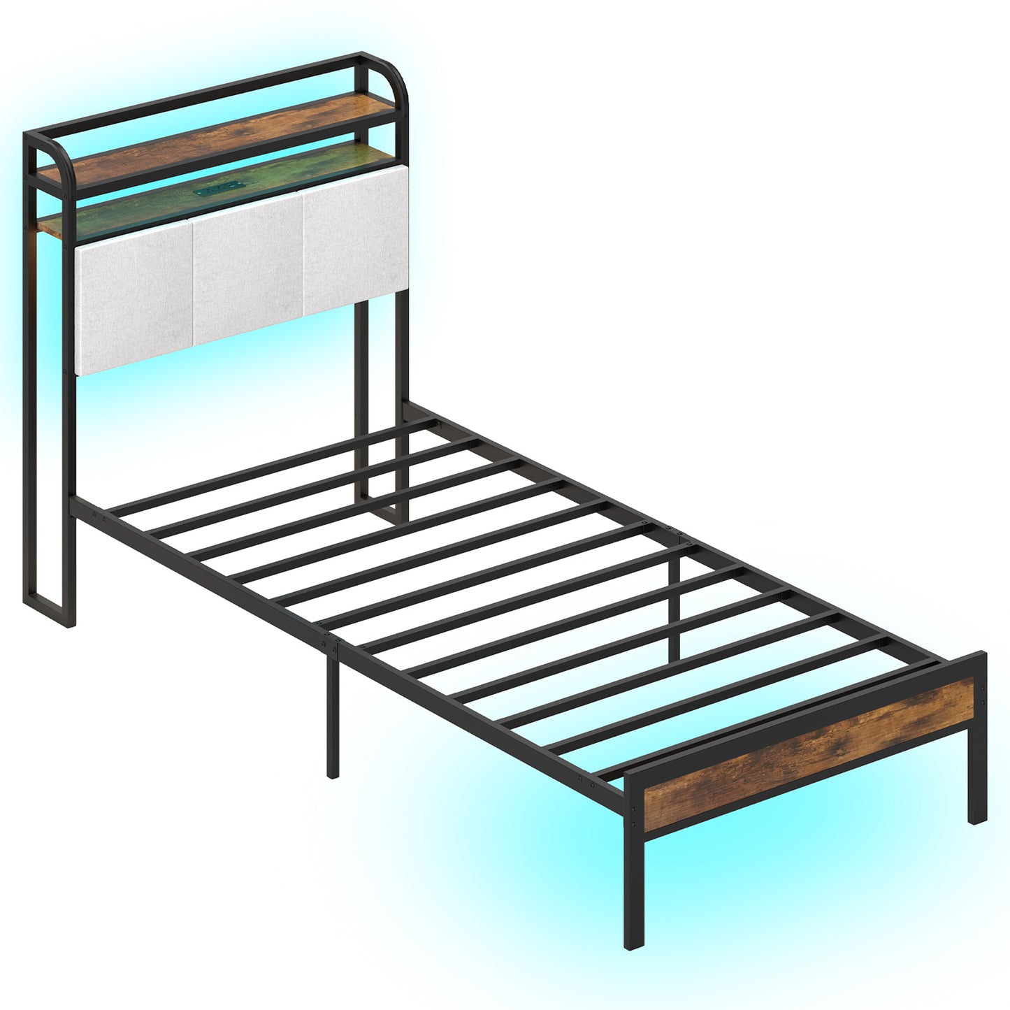 Twin/Full/Queen/King Size Bed Frame with LED Light and Charging Station-Full Size - Twin Size