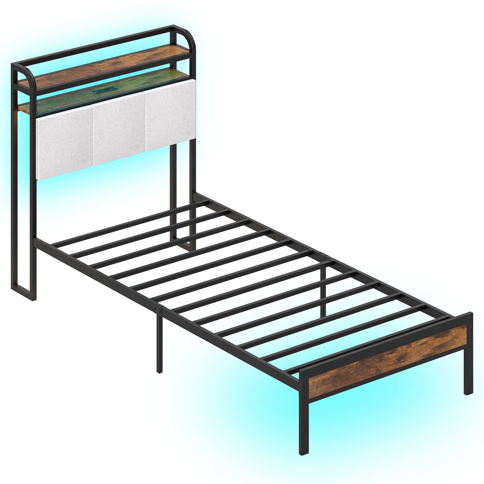 Twin/Full/Queen/King Size Bed Frame with LED Light and Charging Station-Full Size - Twin Size