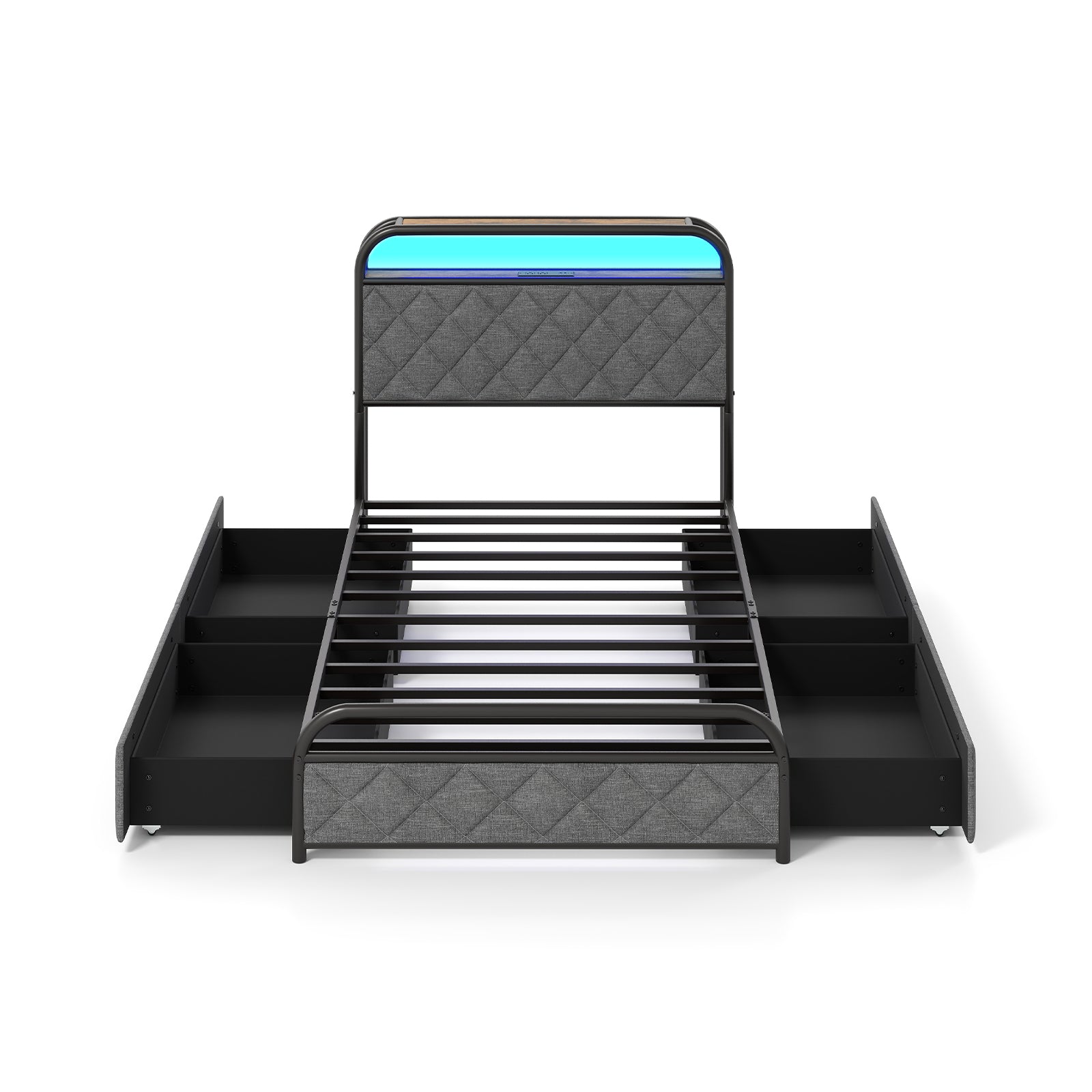 Twin/Full/Queen Size Bed Frame with LED Lights and Charging Station-Full Size - Twin Size