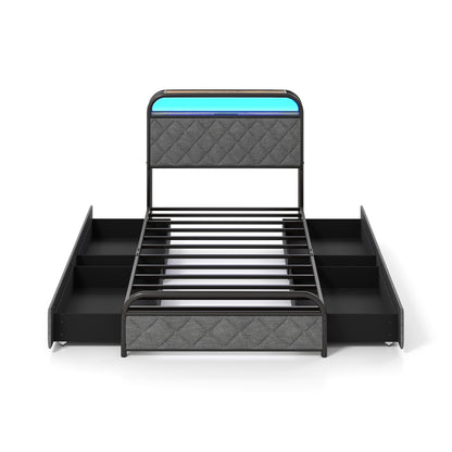 Twin/Full/Queen Size Bed Frame with LED Lights and Charging Station-Full Size - Twin Size