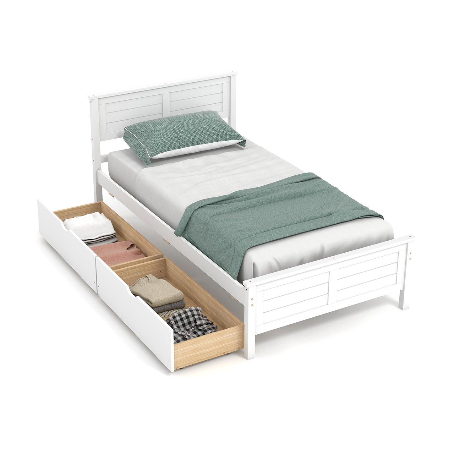 Twin Size Bed Frame with Storage Drawers-Espresso - White