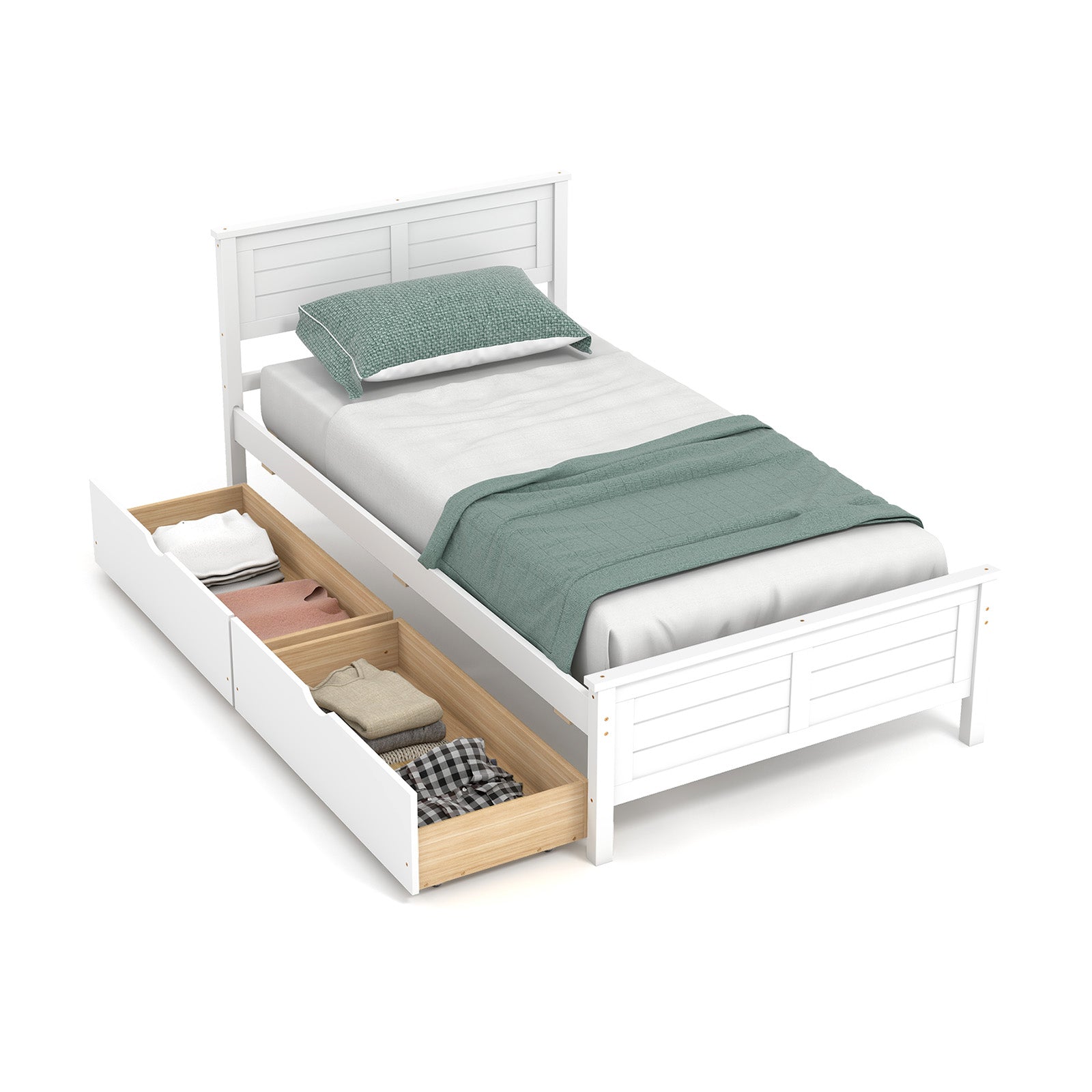 Twin Size Bed Frame with Storage Drawers-Espresso - White