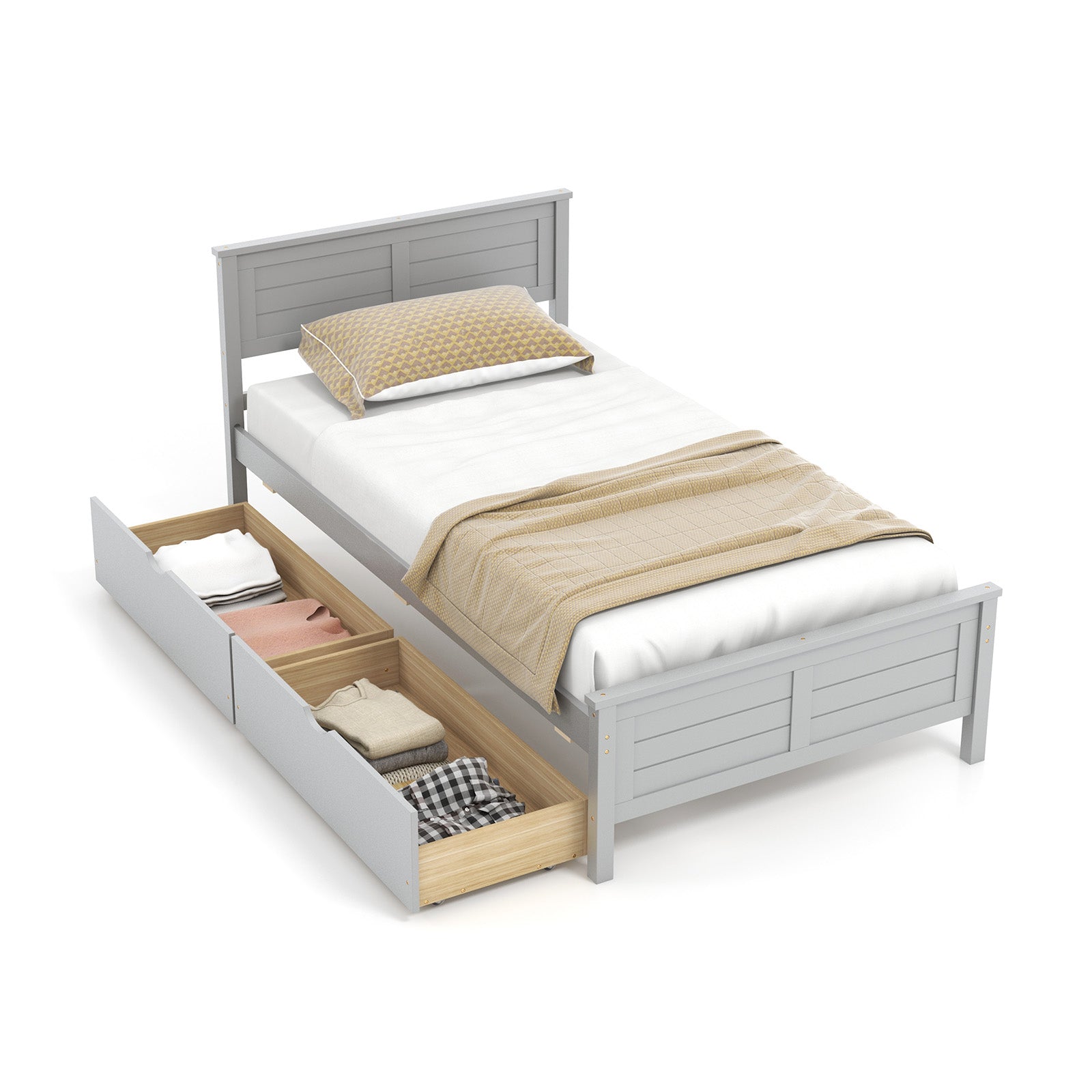 Twin Size Bed Frame with Storage Drawers-Espresso - Gray
