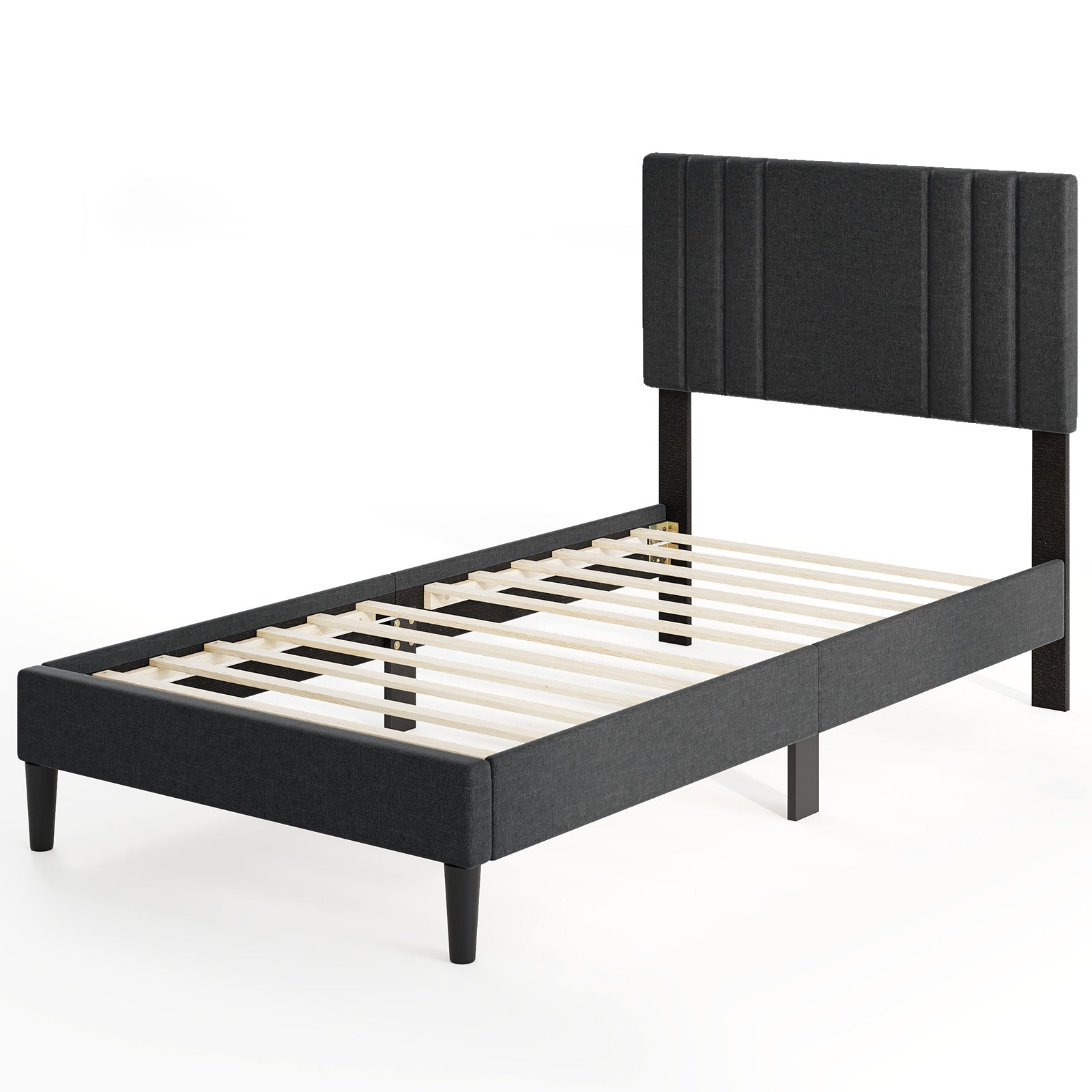 Full/Queen/Twin Size Bed Frame with Vertical Channel Tufted Headboard and Wooden Slats-Full Size - Twin Size
