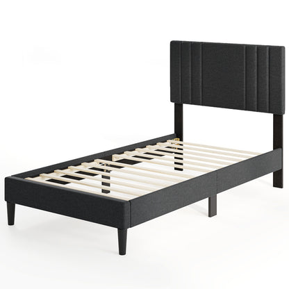 Full/Queen/Twin Size Bed Frame with Vertical Channel Tufted Headboard and Wooden Slats-Full Size - Twin Size