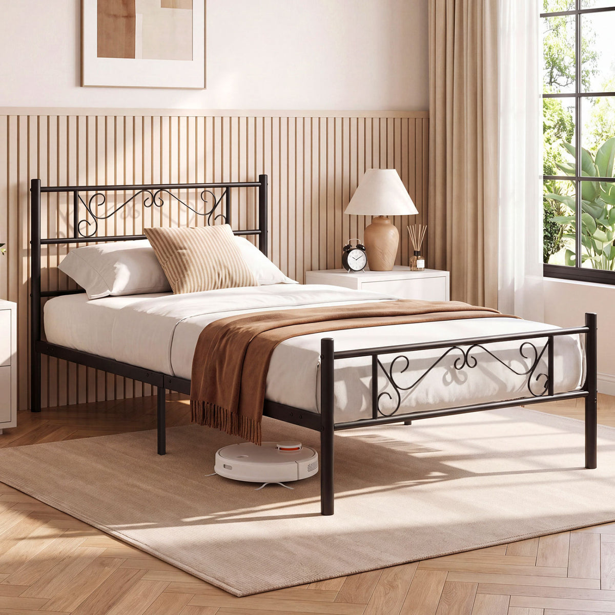 Twin Metal Bed Frame with Headboard and Footboard