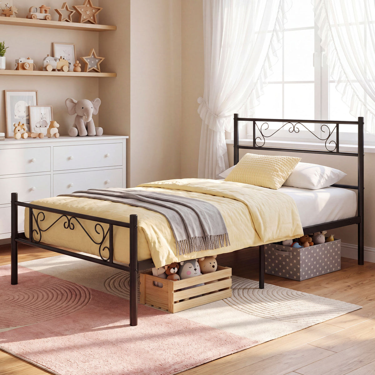 Twin Metal Bed Frame with Headboard and Footboard