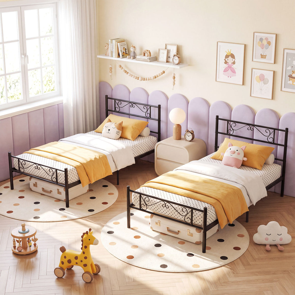 Twin Metal Bed Frame with Headboard and Footboard
