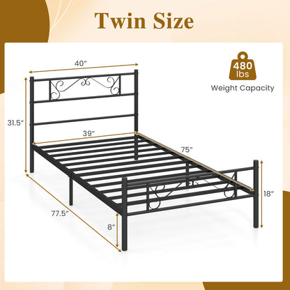 Twin Metal Bed Frame with Headboard and Footboard