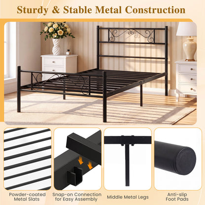 Twin Metal Bed Frame with Headboard and Footboard