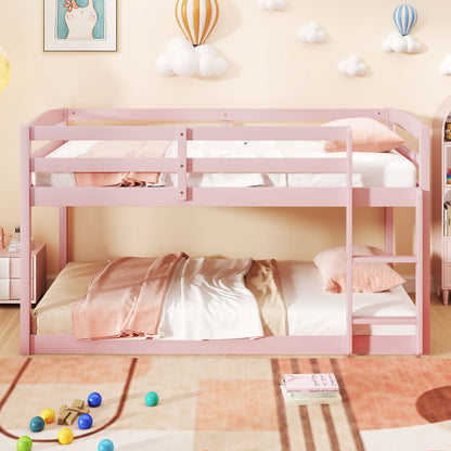 Twin Size Bunk Bed with High Guardrails and Integrated Ladder-Pink