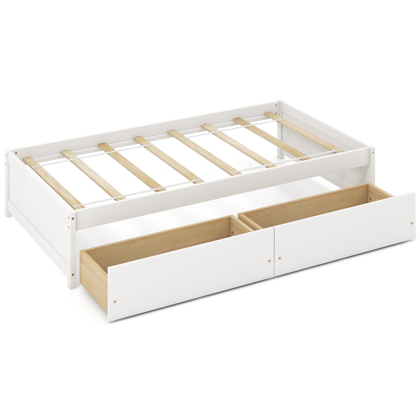 Twin Size Captain Bed with 2 Drawers and Slats Support-White - White