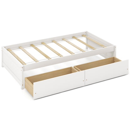 Twin Size Captain Bed with 2 Drawers and Slats Support-White - White