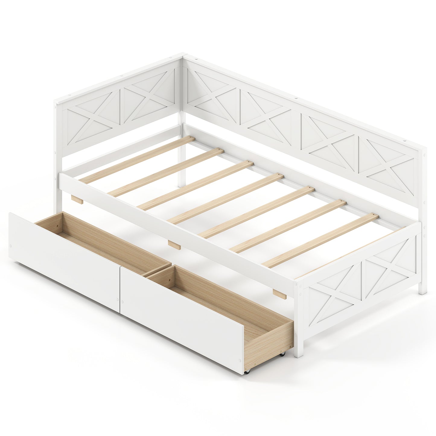 Twin Size Daybed with 2 Storage Drawers No Box Spring Needed-White - White